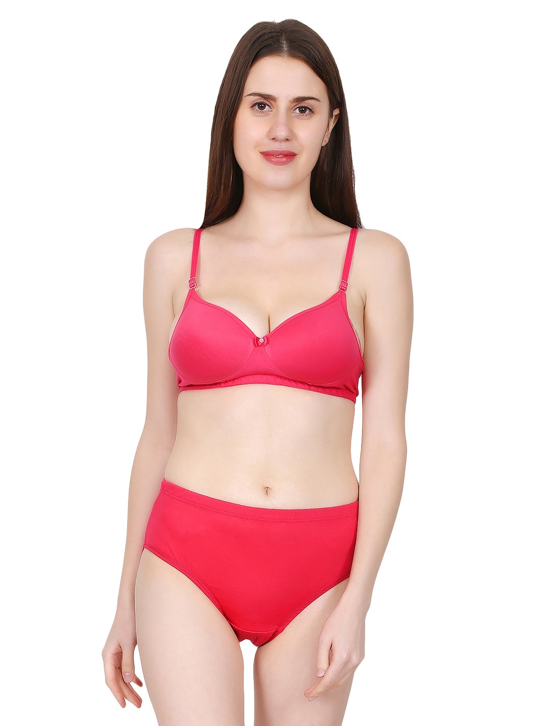 

Fihana Women Padded With Adjustable Straps Lingerie Set, Pink