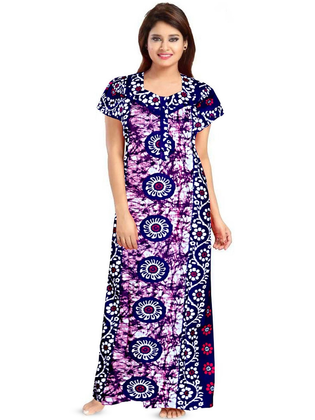 

PR PINK ROYAL Women Printed Maxi Nightdress, Purple