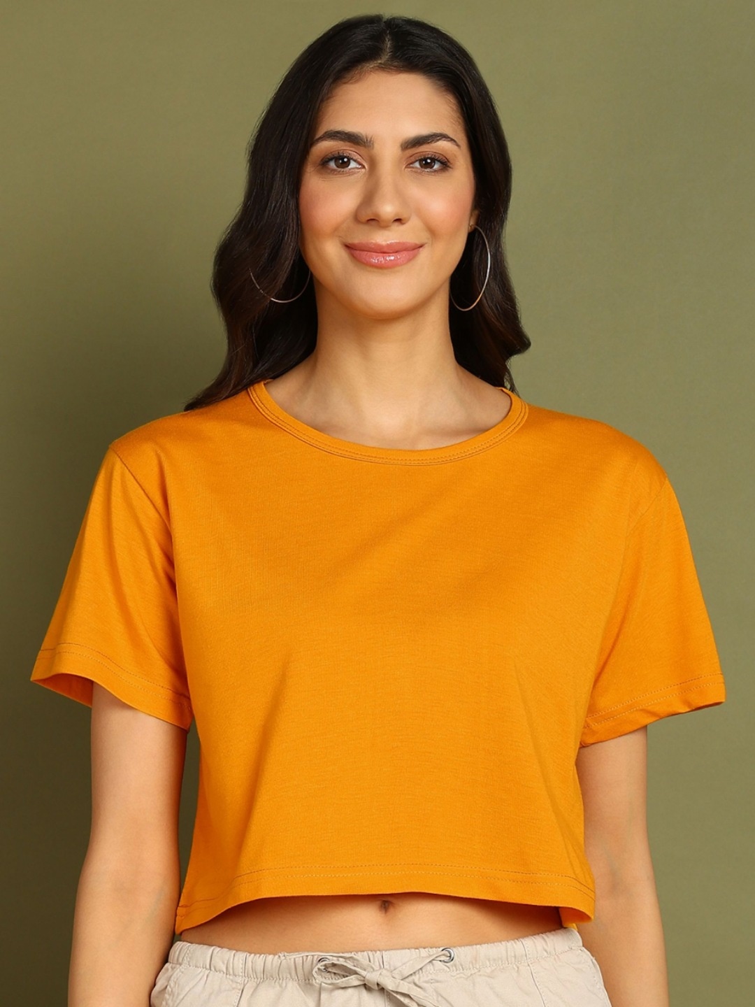 

CHOZI Women Drop-Shoulder Sleeves Bio Finish Pockets T-shirt, Mustard