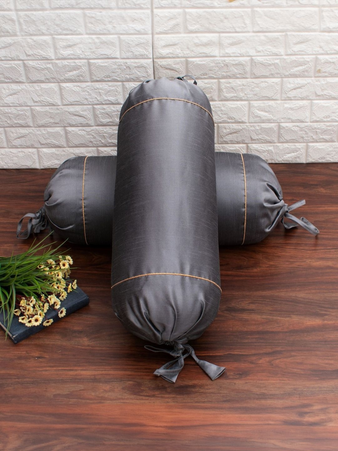 

RoyalDeco 2-Pcs Grey BolsterCovers