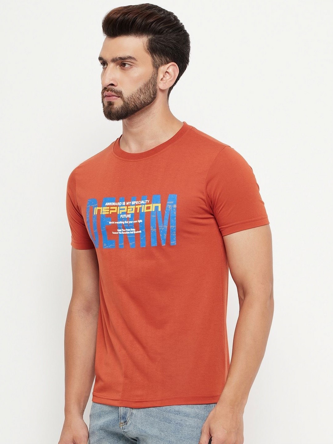 

RELANE Men Typography Printed Round Neck Cotton T-shirt, Orange
