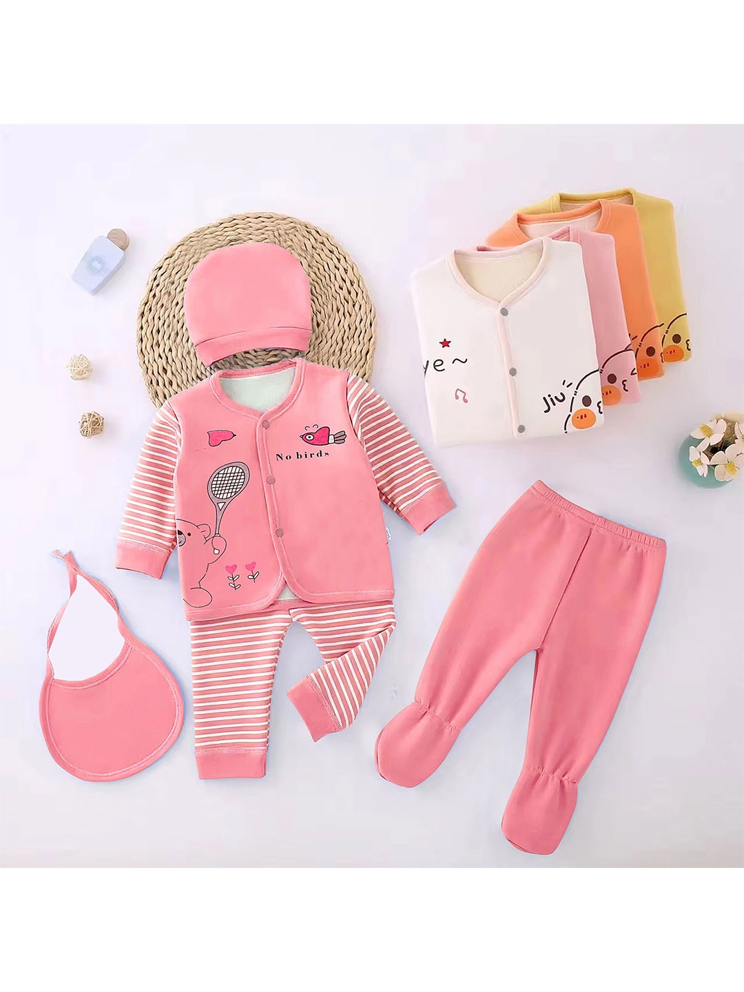 

Fancy Walas Kids 5-Piece Pure Cotton Baby Apparel Gift Set, Pink