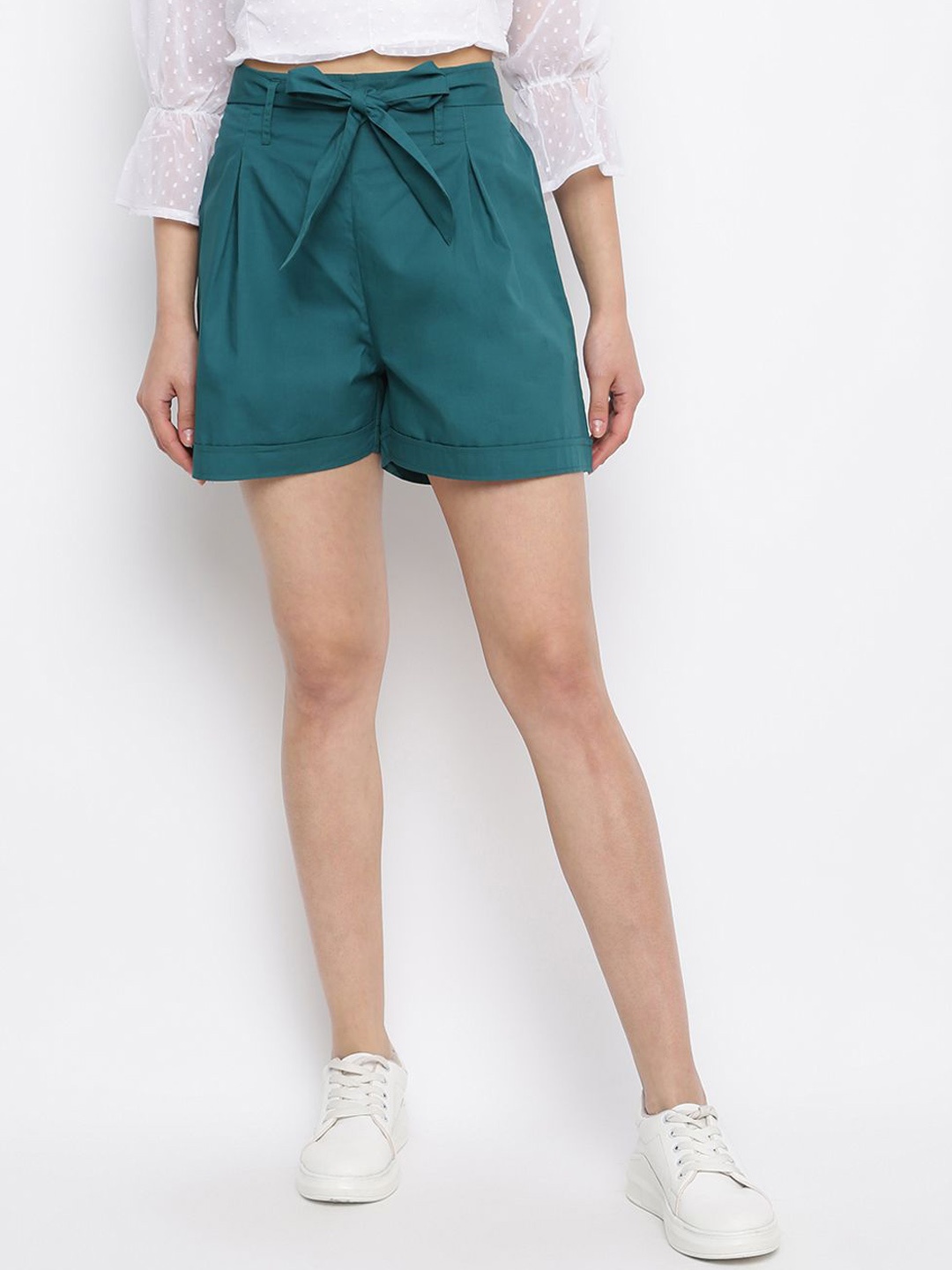 

DressBerry Women Solid Cotton Shorts, Teal