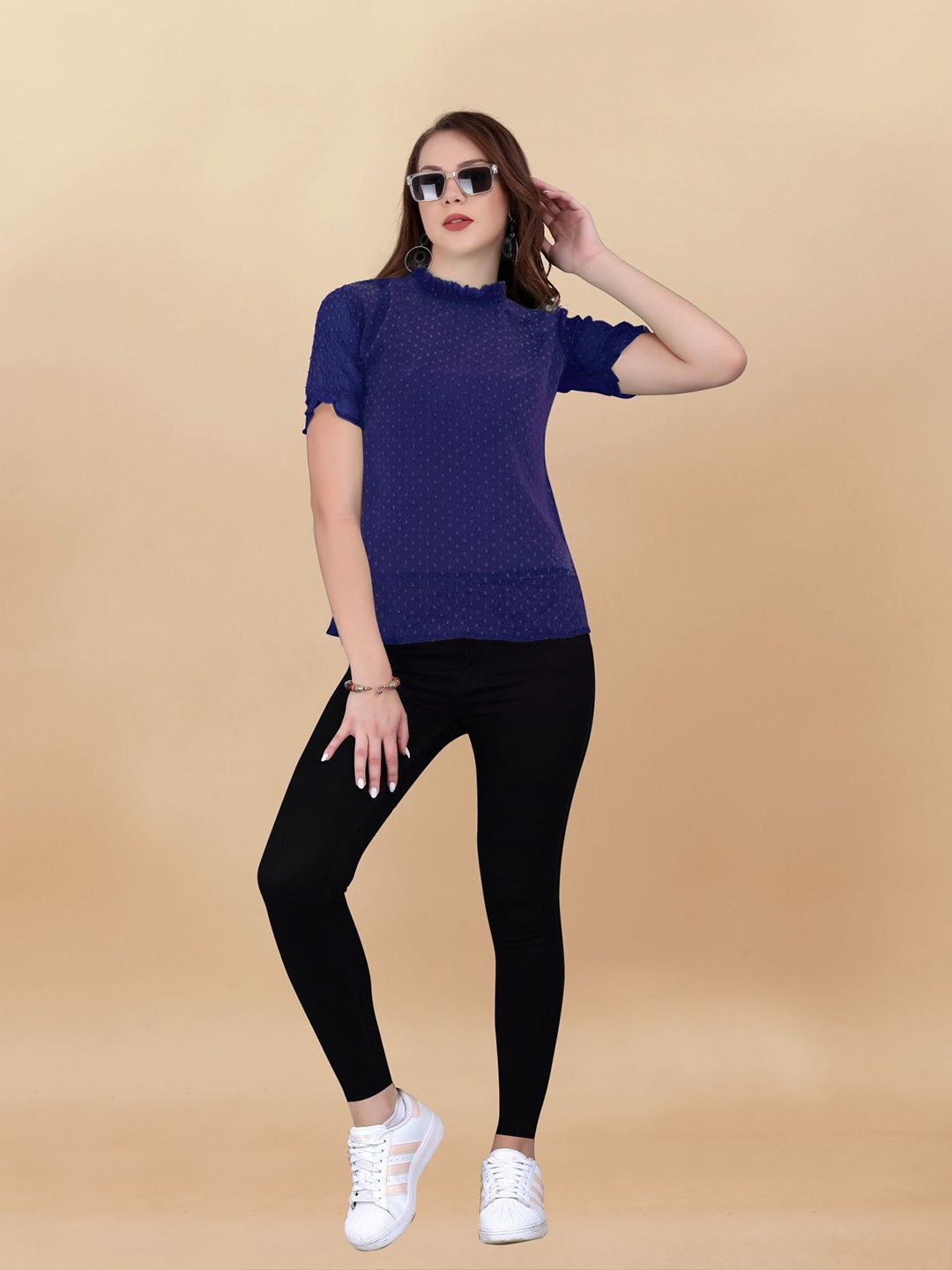 

Sidhidata Women Self Design Top, Navy blue