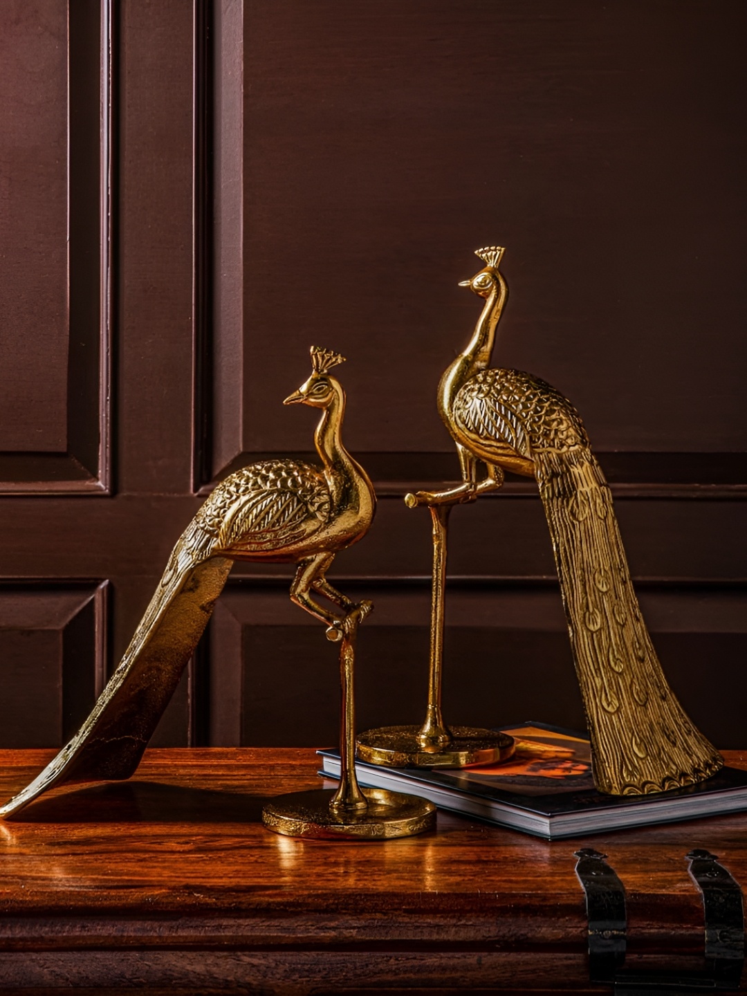 

Sammsara Gold-Toned 2 Pieces Bailey Peacock Birds And Animals Figurine Showpiece