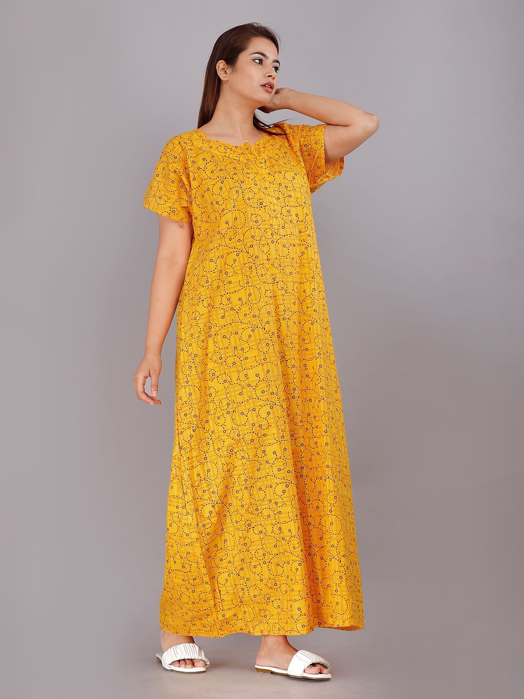 

PR PINK ROYAL Printed Maxi Nightdress, Yellow