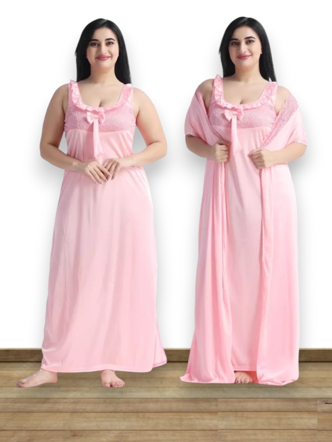 

XPIOX Women Maxi Satin Nightdress With Robe, Pink