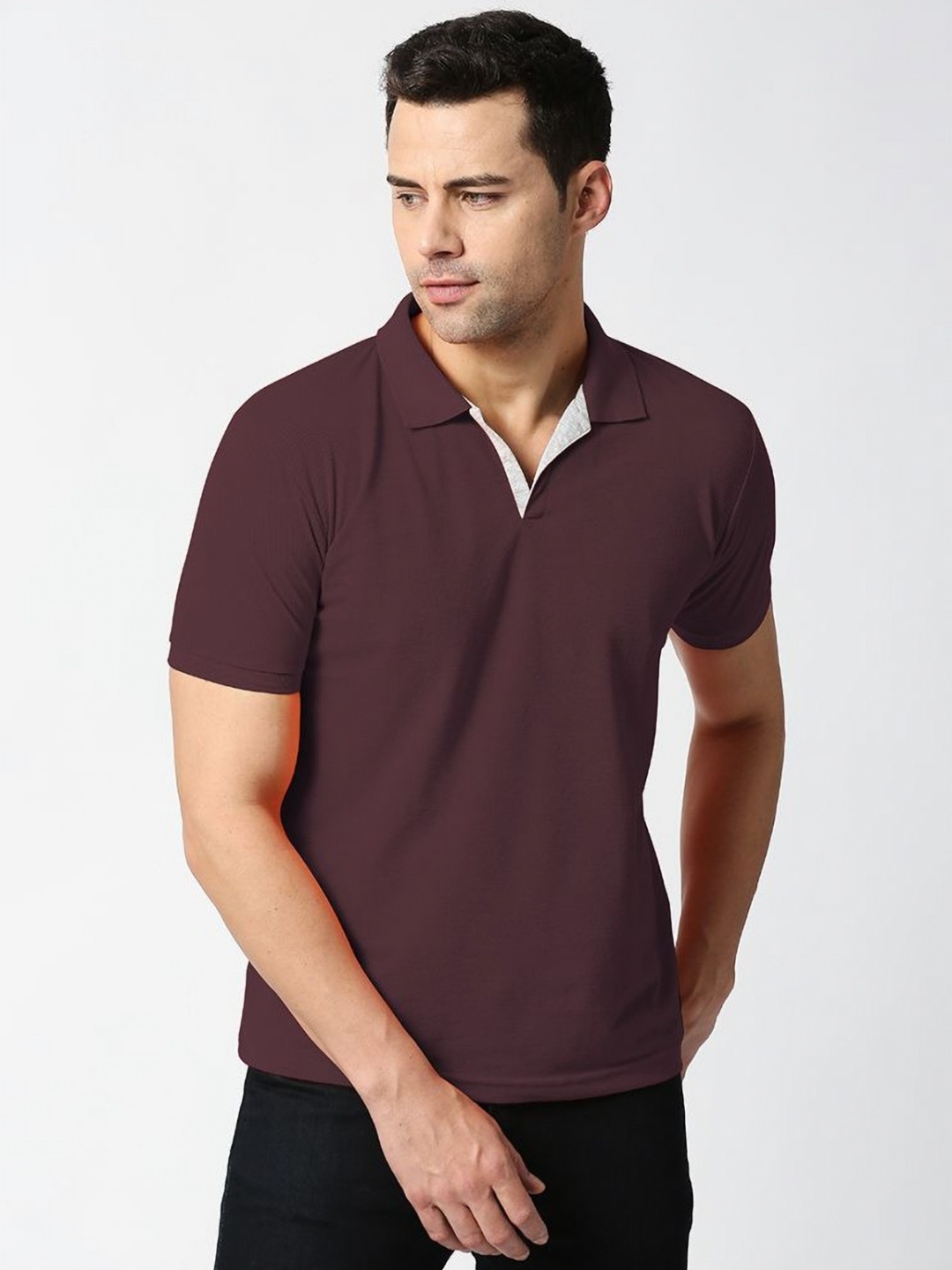 

Wear Your Opinion Men Solid Polo Collar Cotton T-shirt, Purple