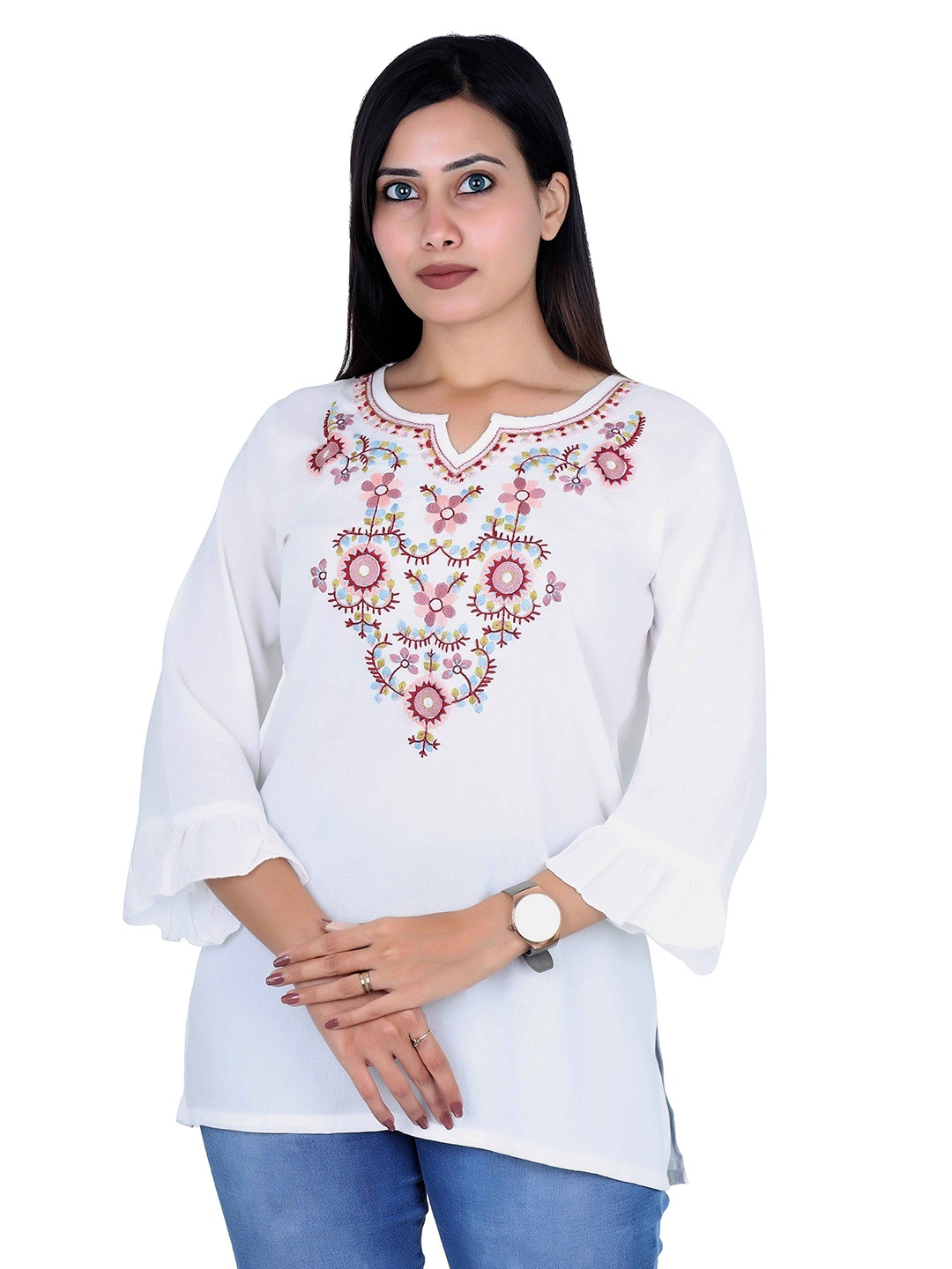 

Fabmoha Women Embroidered Cotton Tunic, White