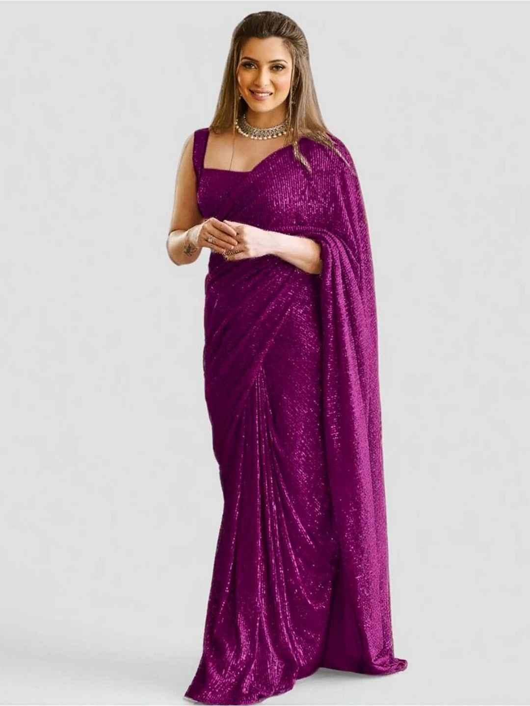 

ANJANI TEXTILE Embellished Sequinned Heavy Work Saree, Purple