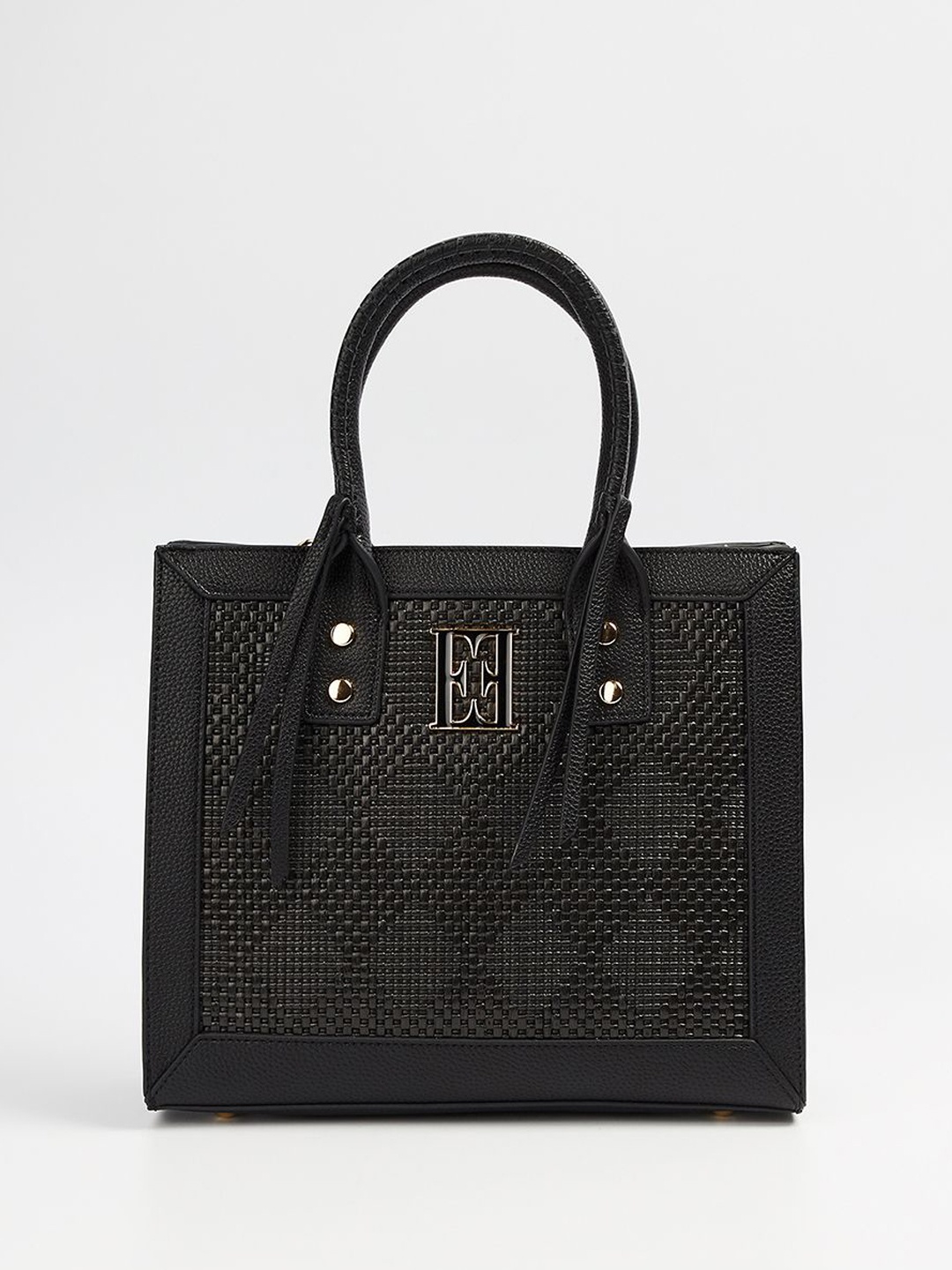 

ELLE Women Textured Structured Handheld Bag, Black