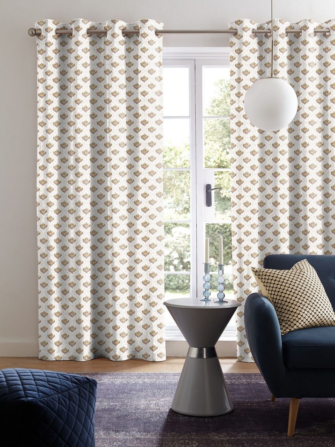 

CASABLEU JORDAN Yellow & White Set of 2 Geometric Long Door Curtains