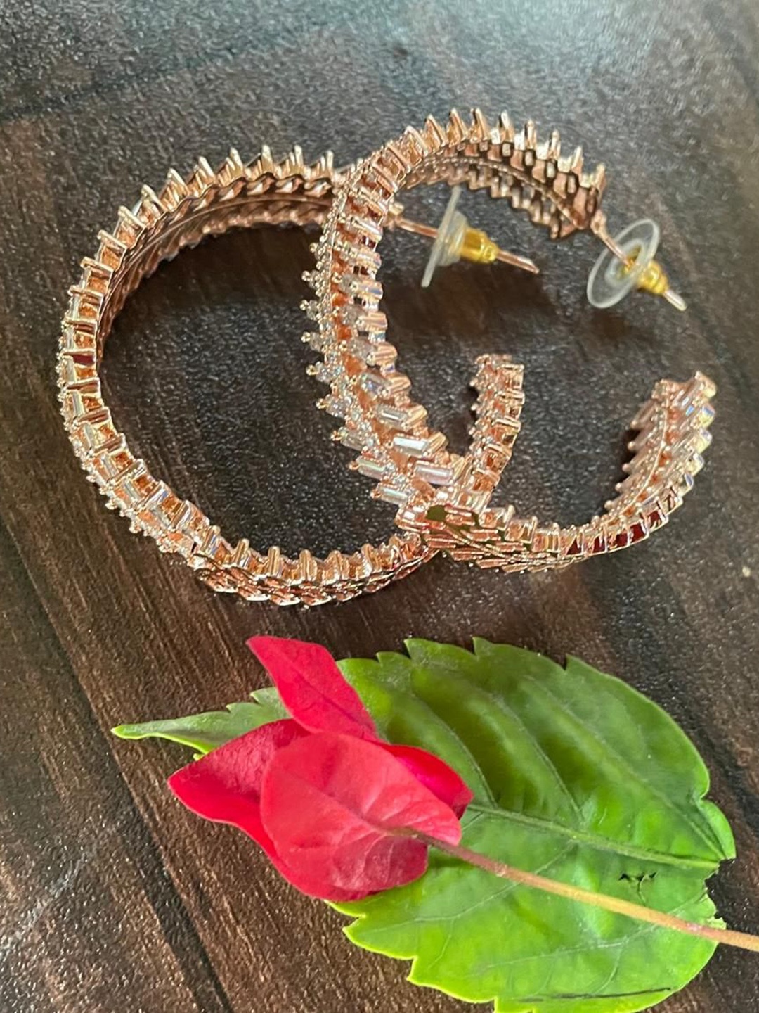 

MONI LIFESTYLE American Diamond Studded Contemporary Hoop Earrings, Rose gold