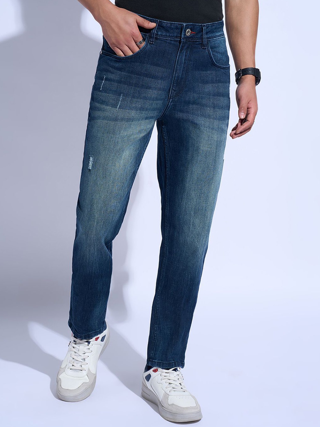 

SF JEANS by Pantaloons Men Slim Fit Low Distress Light Fade Jeans, Blue