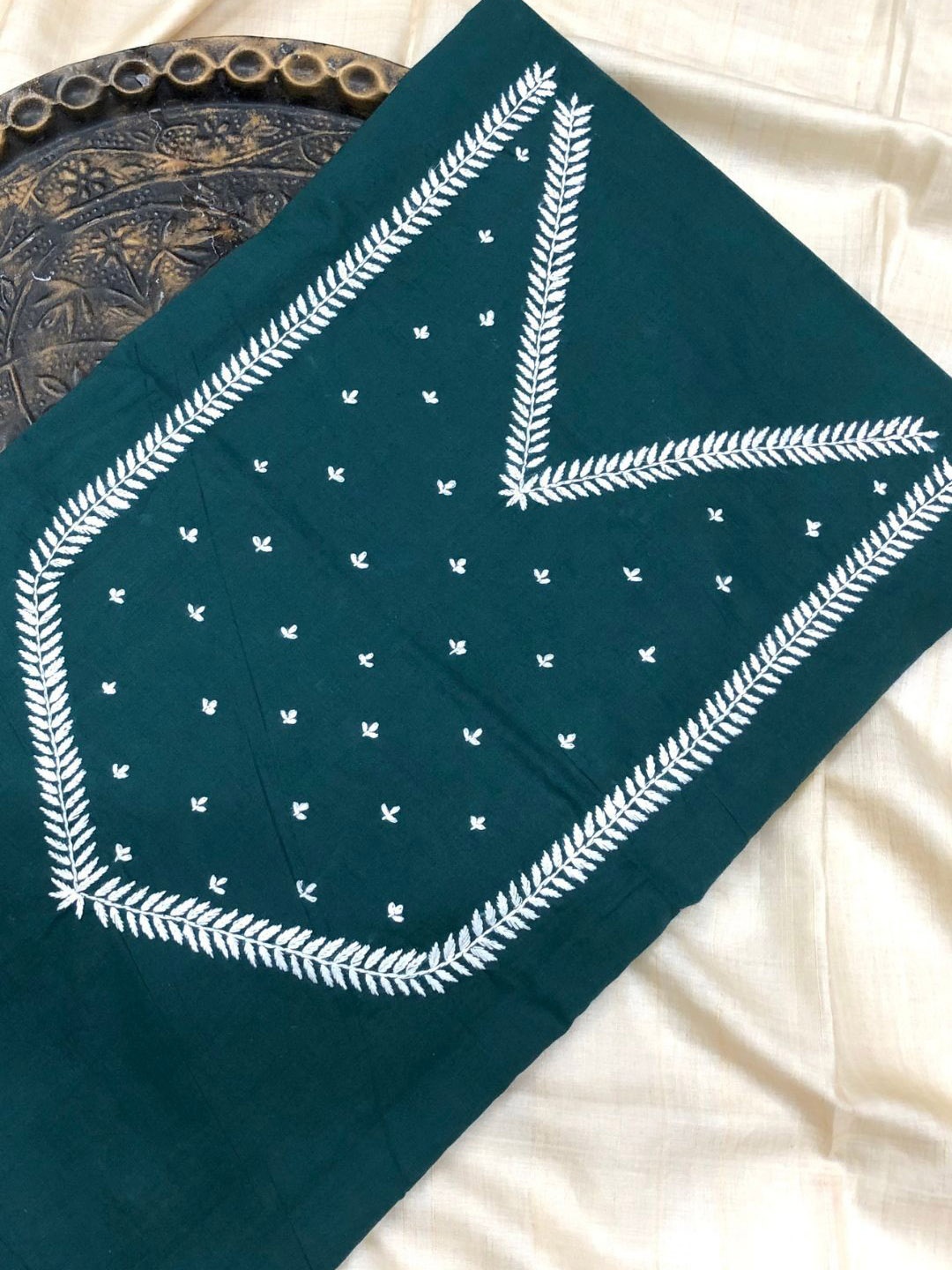 

PALASH Floral Embroidered Pure Silk Unstitched Kurta Material, Green