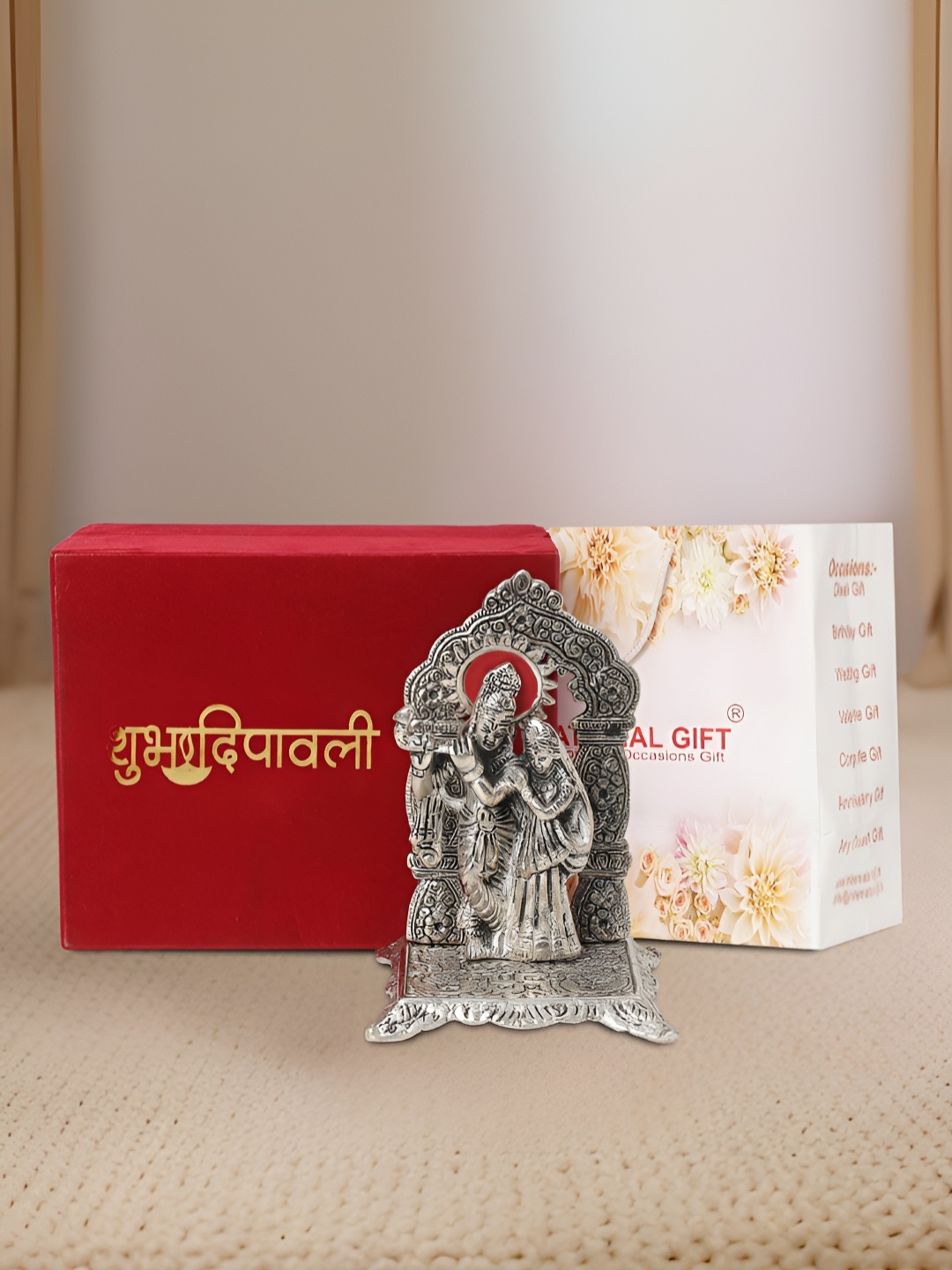 

INTERNATIONAL GIFT Silver-Toned Radha Krishna Religious Idol Showpiece