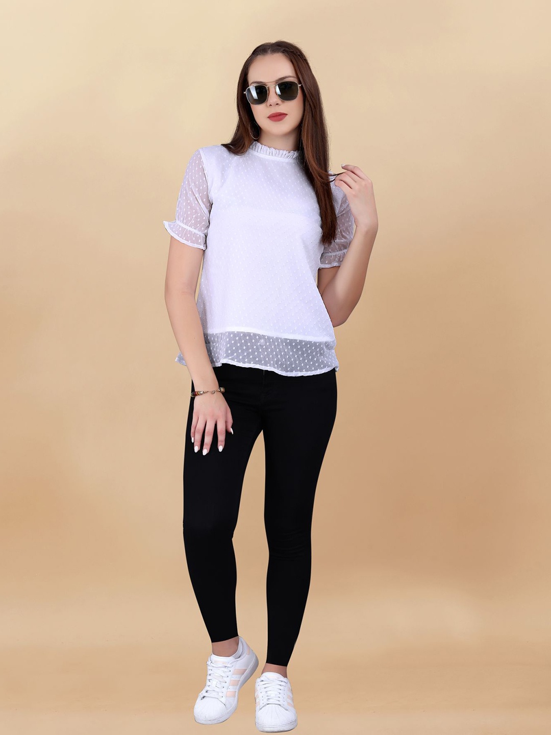 

Sidhidata Women High Neck Puff Sleeves Top, White
