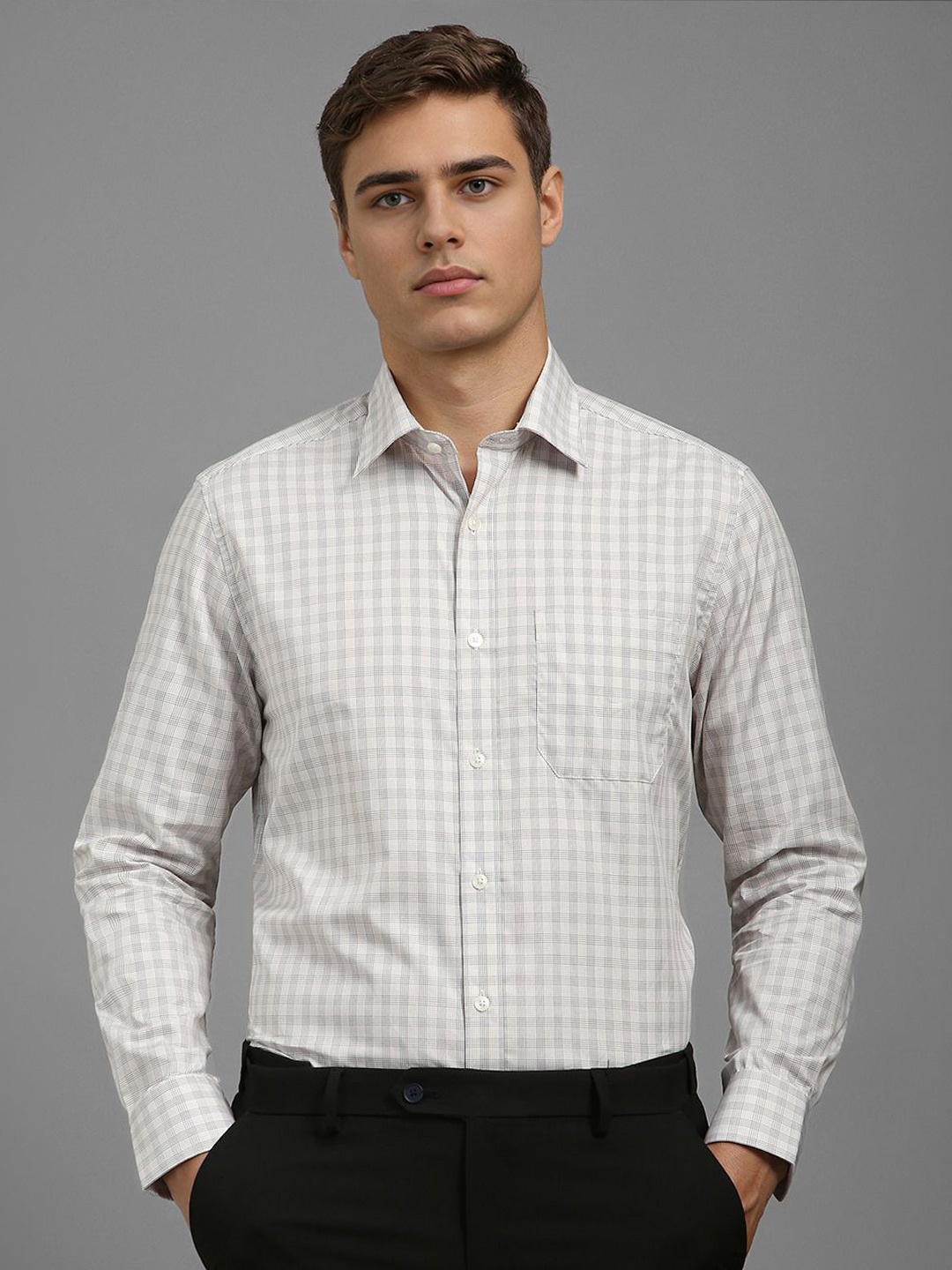 

Louis Philippe Men Grid Tattersall Checks Opaque Checked Formal Shirt, White