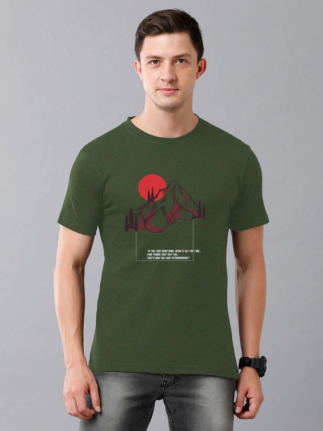 

Moda Rapido Men Graphic Printed Round Neck Cotton T-shirt, Olive