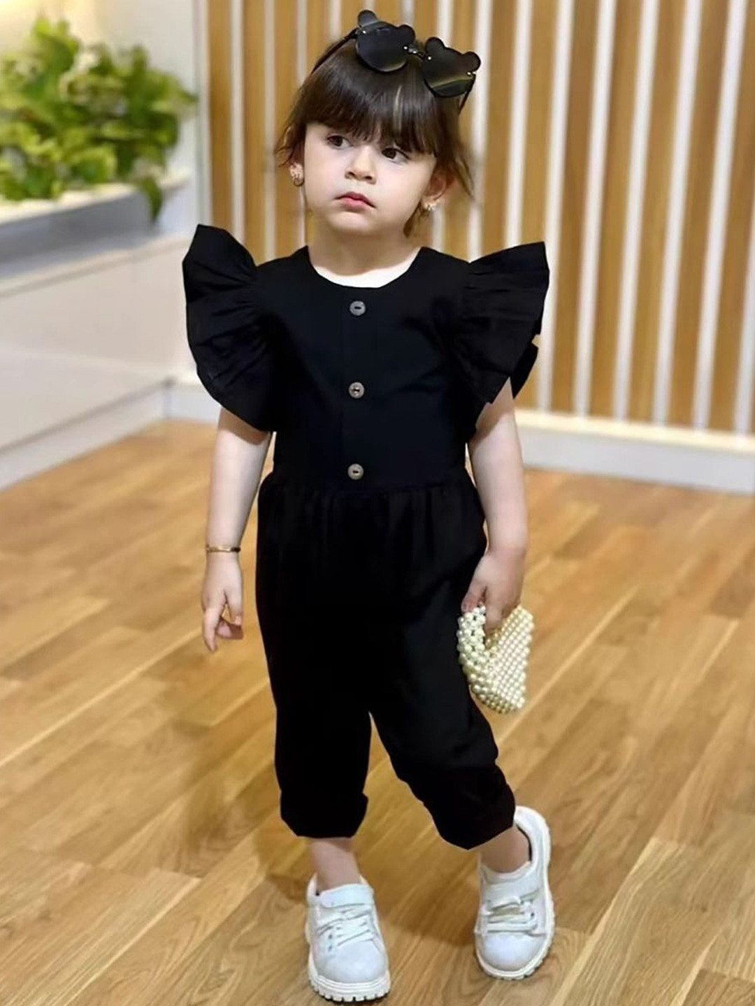 

StyleCast x Revolte Girls Round Neck Cotton Playsuit, Black