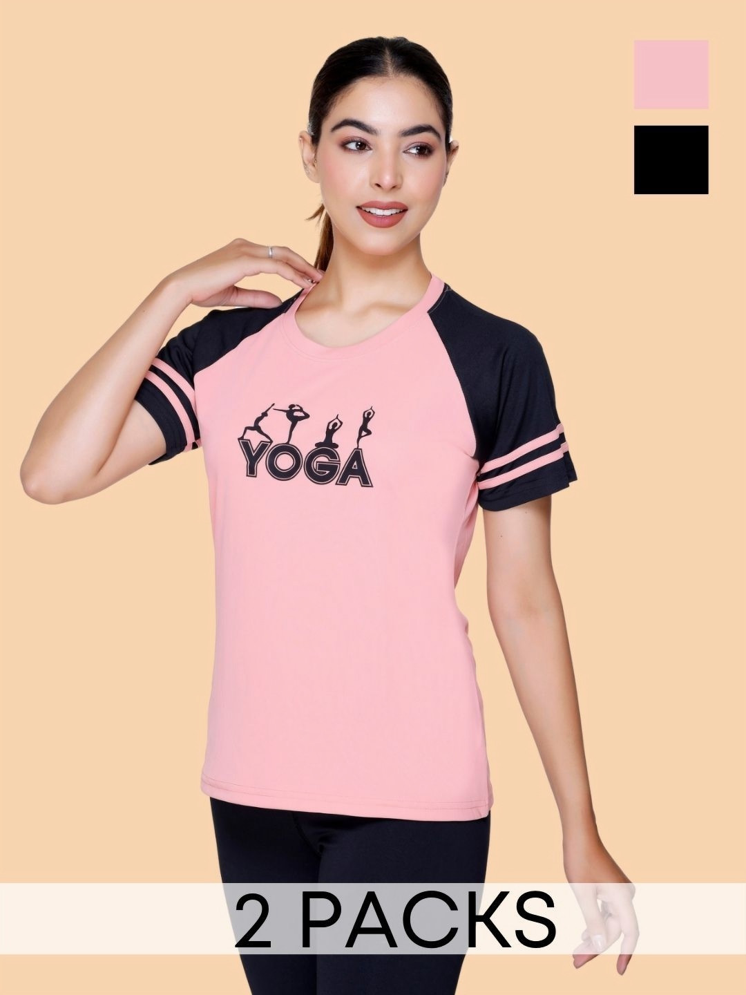 

White Moon Women Pack of 2 Typography Printed Round Neck T-shirts, Pink