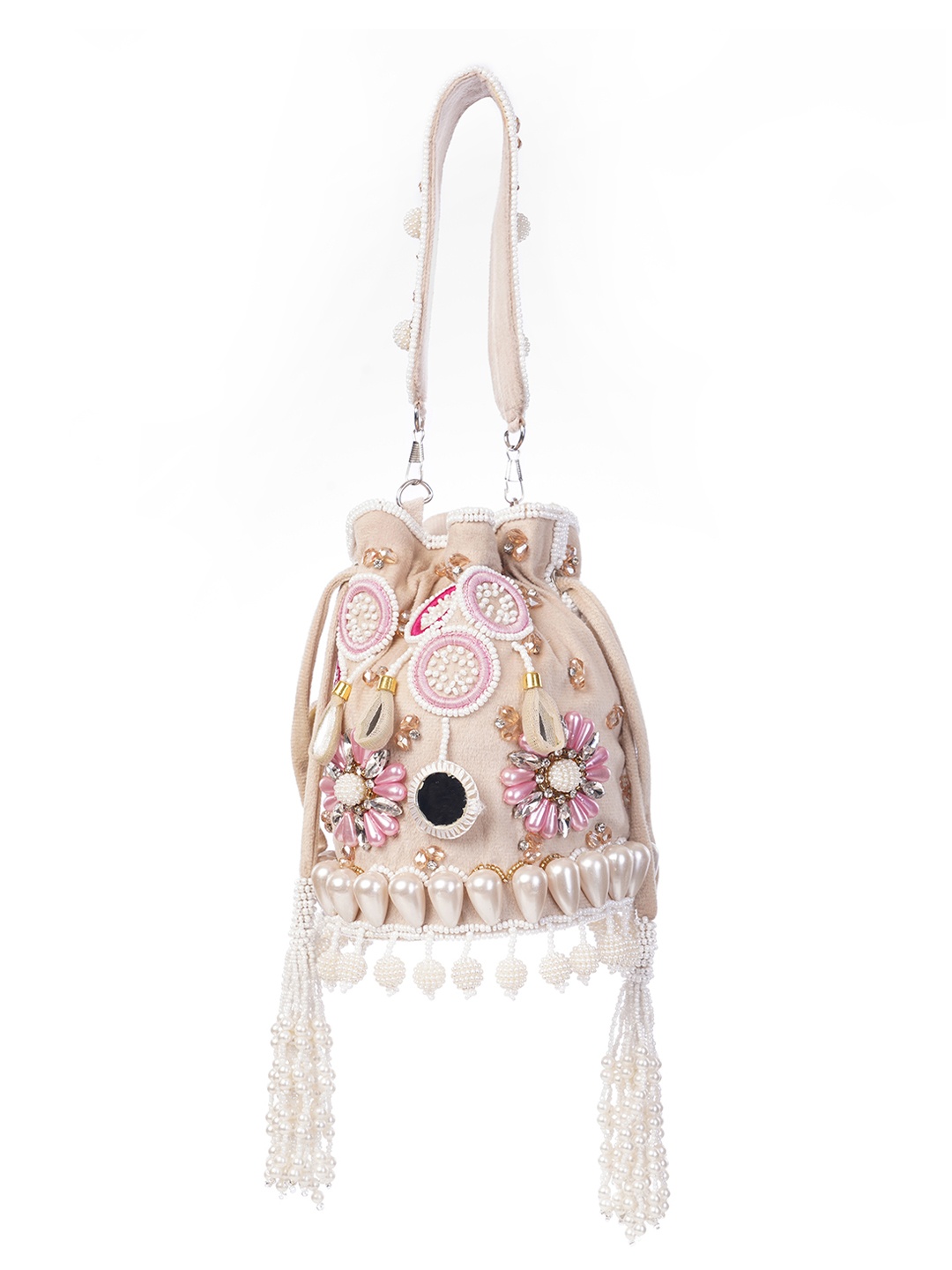 

IBRA HANDICRAFTS Women Ethnic Motifs Printed Bucket Handheld Bag, Beige