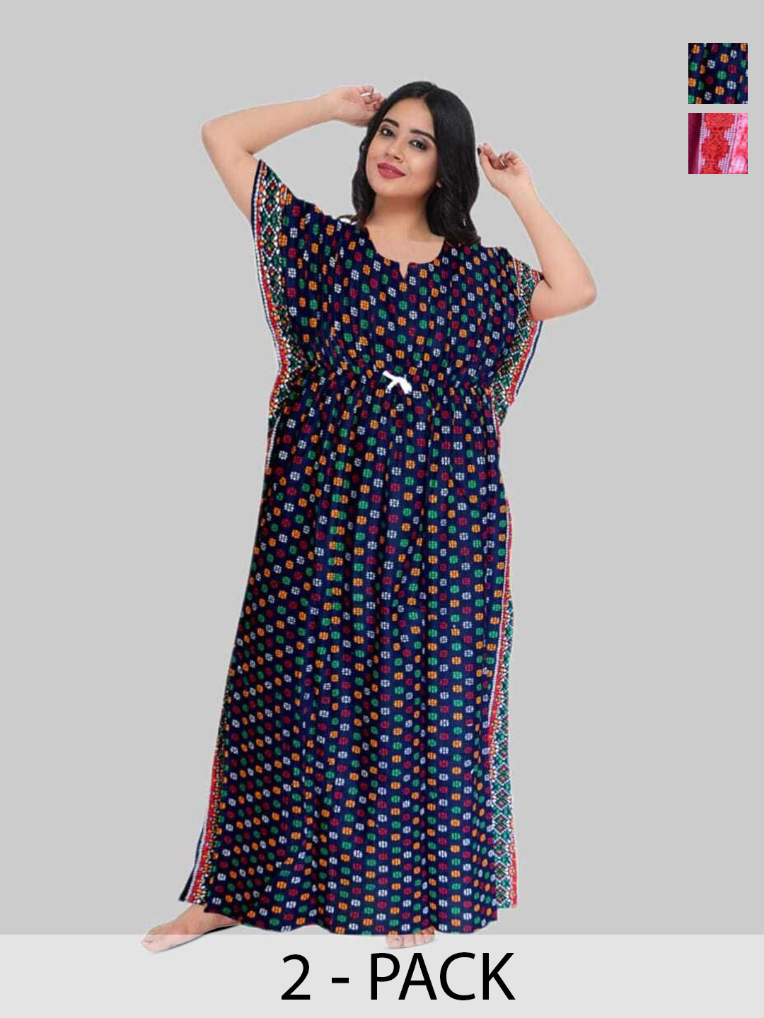 

PR PINK ROYAL Women Pack of 2 Printed Maxi Nightdress, Red