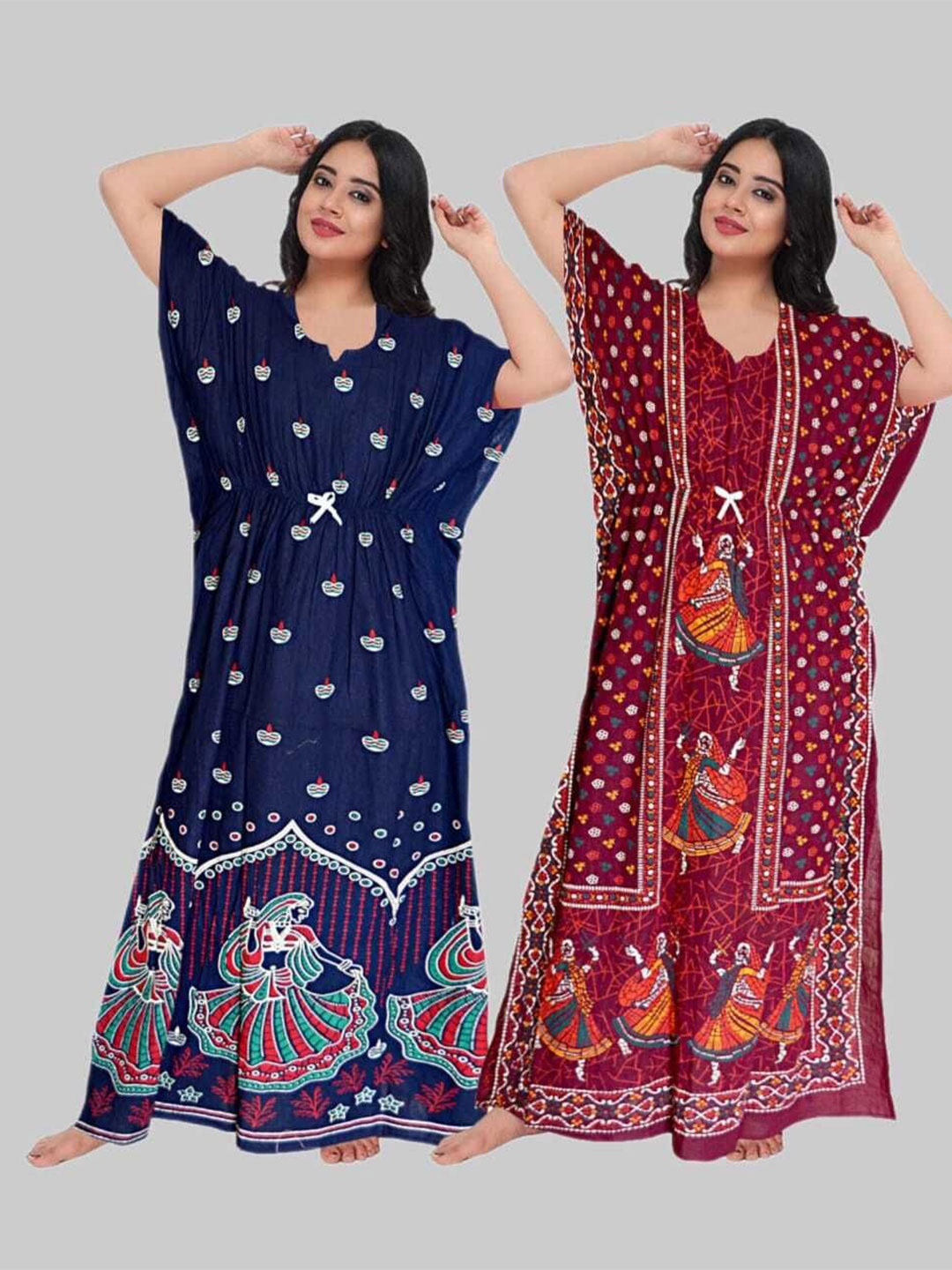 

PR PINK ROYAL Women Pack Of 2 Printed Maxi Nightdress, Blue