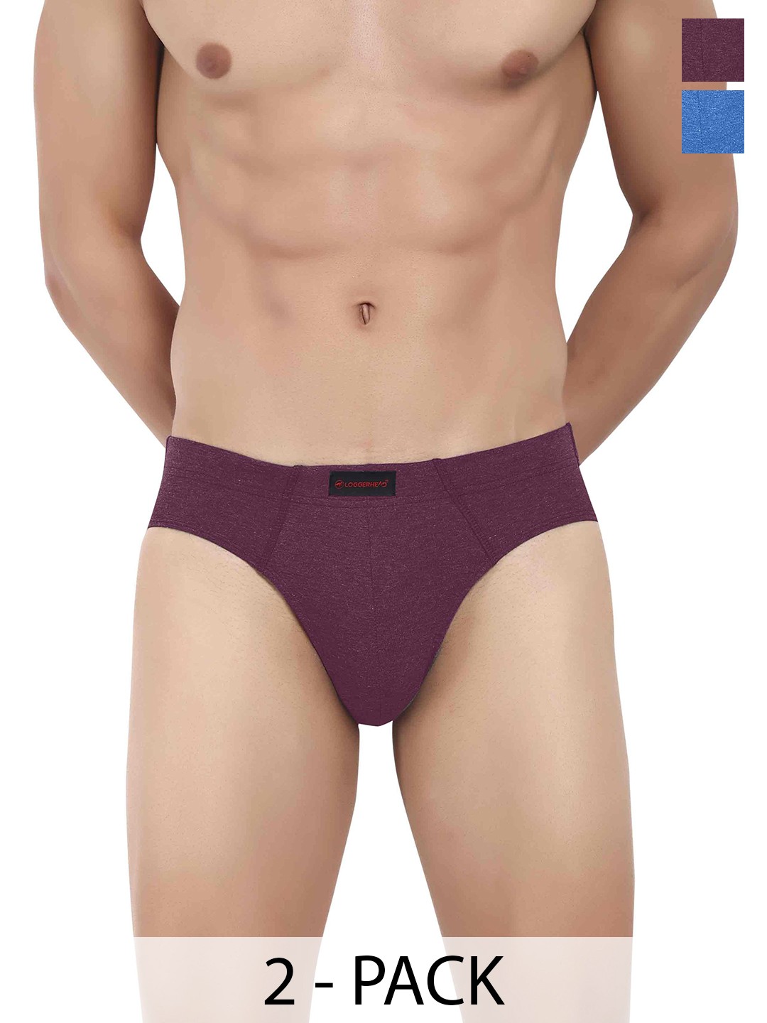 

LOGGERHEAD Pack Of 2 Mid-Rise Basic Briefs LHCB001-BLUE-WINE, Purple