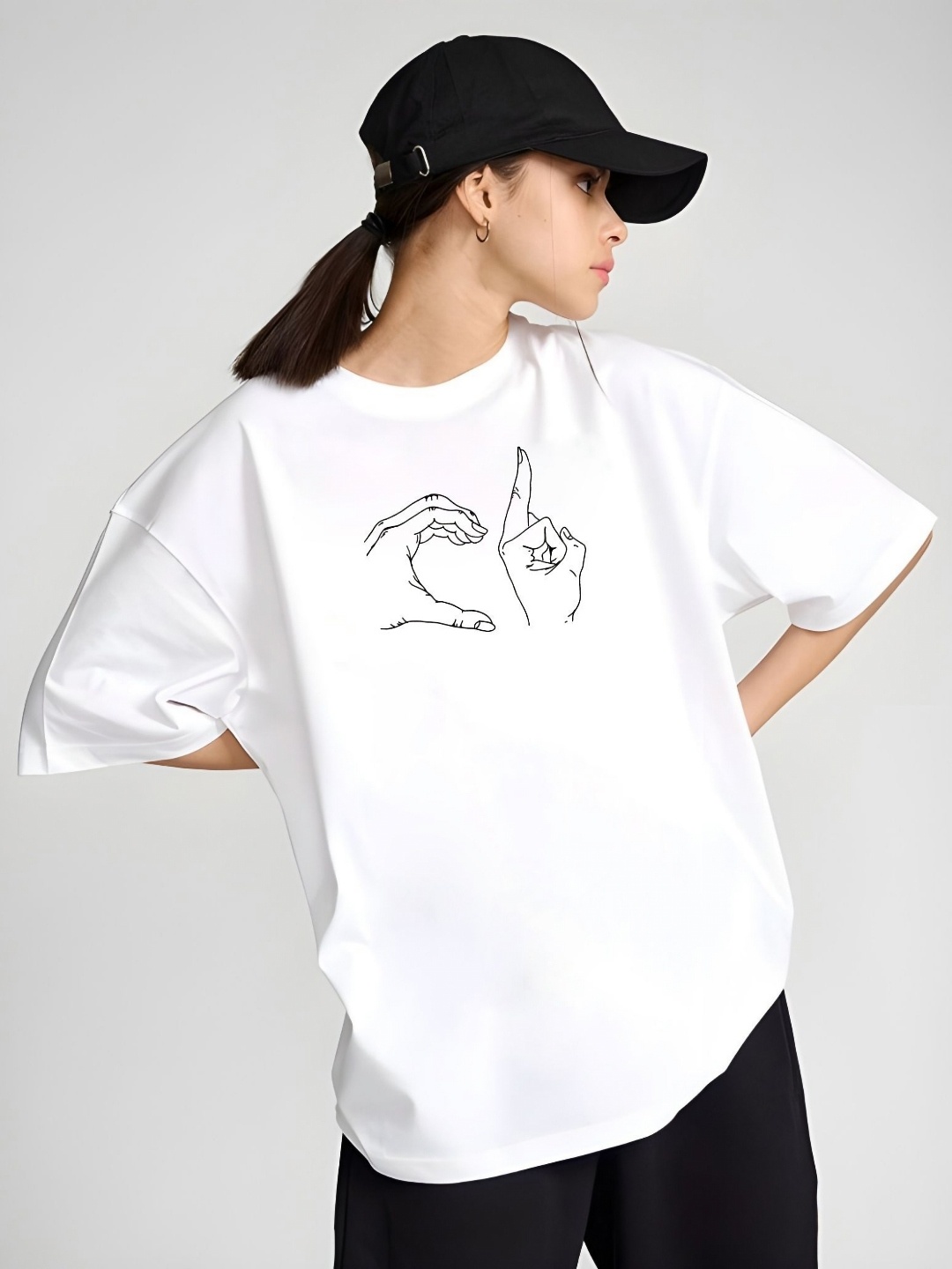 

DressBerry Women Graphic Printed Round Neck Cotton Oversized T-shirt, White