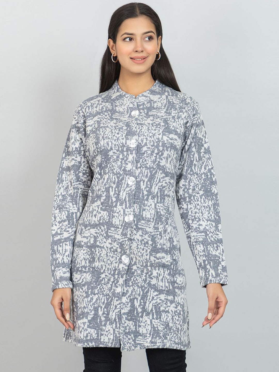 

Wool's Kart Women Self Design Knee Length Wool Coat, Grey