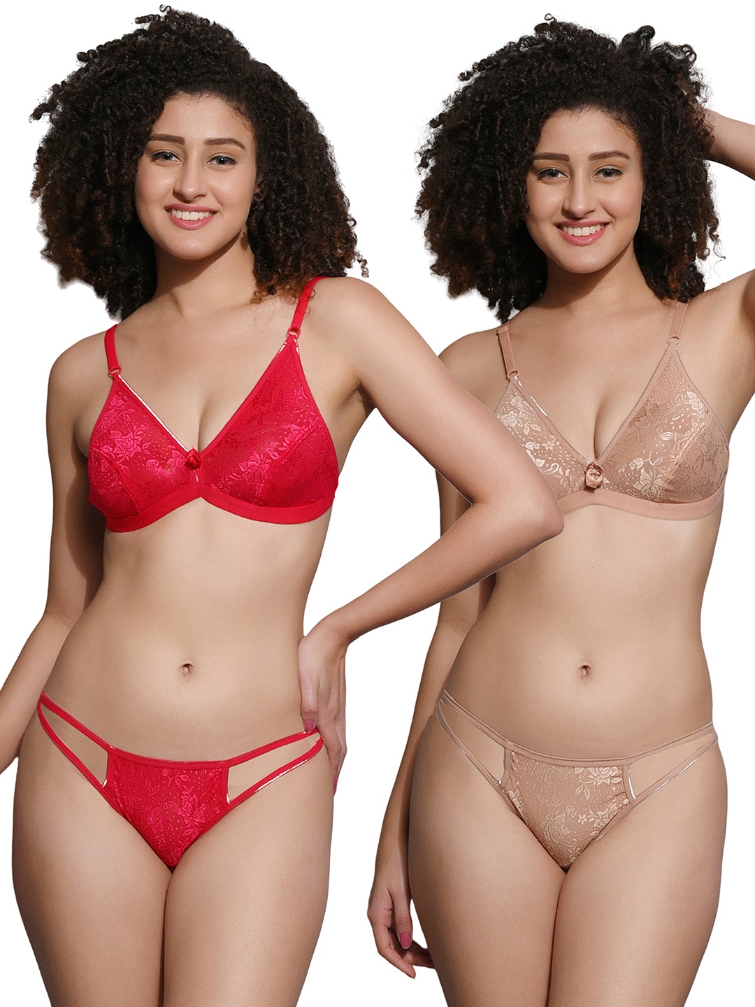 

Fihana Women Pack Of 2 Shoulder Straps Lingerie Set, Red