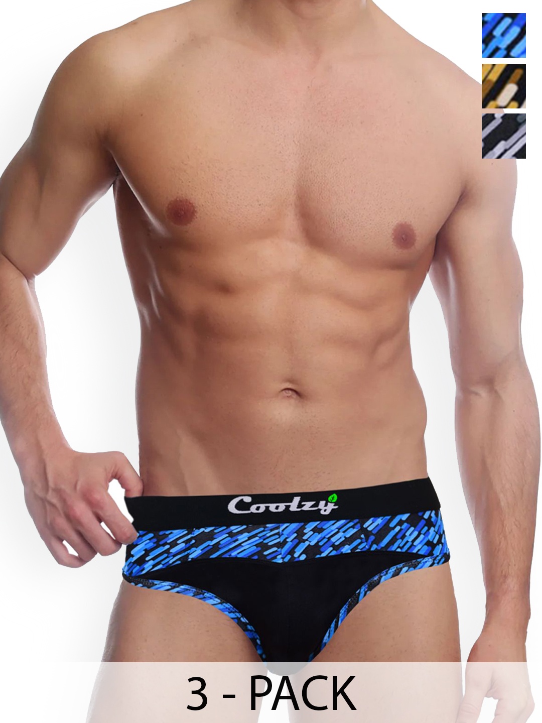 

COOLZY Men Pack Of 3 Printed Mid Rise Briefs - EOSHBF3K019-S, Black