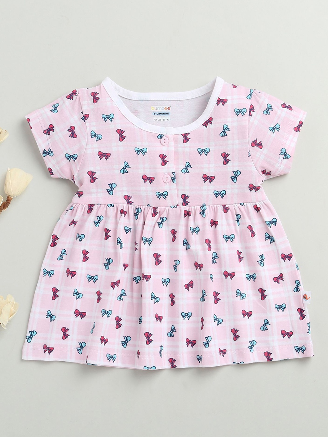 

BUMZEE Women Cap Sleeves Printed A-Line Dress, Pink