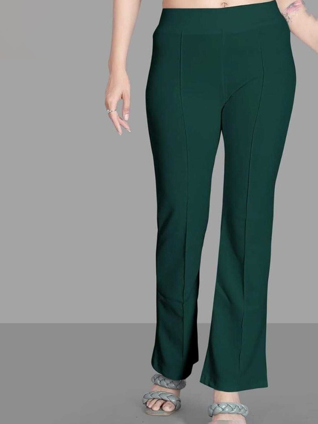 

Purser Women Slim Fit Mid-Rise Original Cotton Parallel Trousers, Green