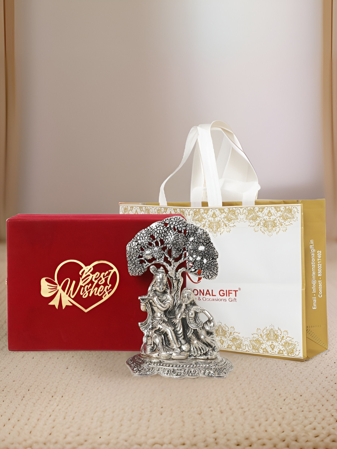 

INTERNATIONAL GIFT Silver-Toned God And Goddess Radha Krishna Religious Idol Showpiece