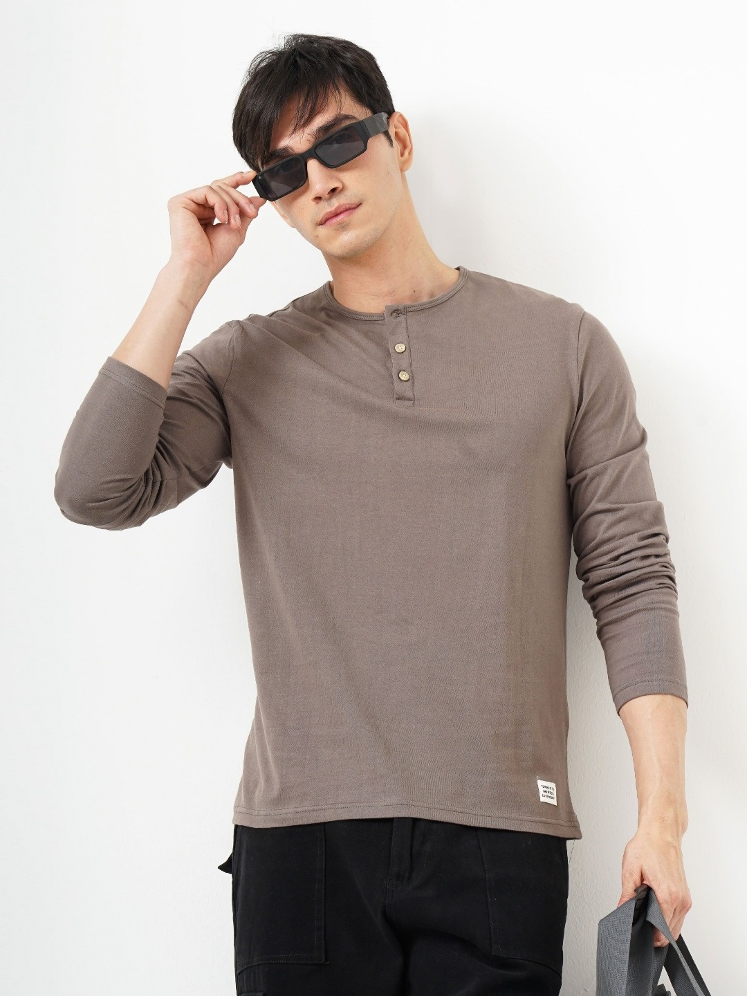 

Genoa Men Henley Neck Slim Fit T-shirt, Grey