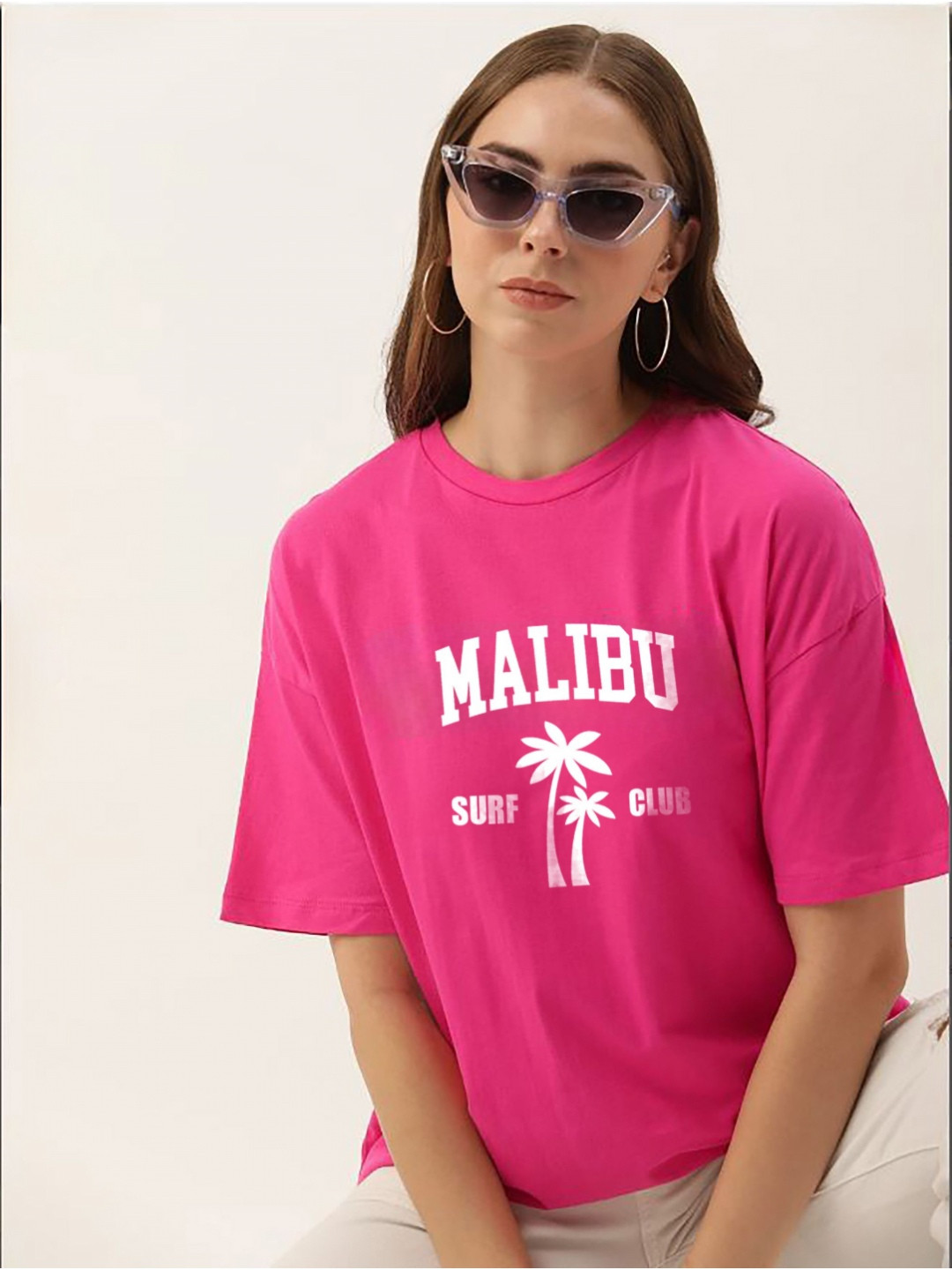 

My Swag Women Typography Printed Round Neck Cotton Oversized T-shirt, Pink