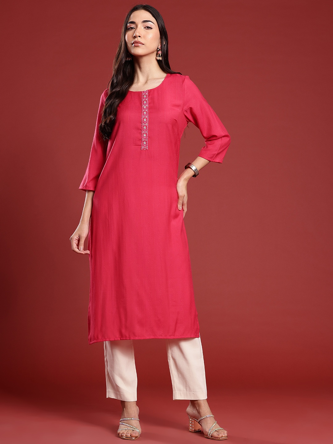 

Anouk Yoke Design Straight Kurta, Pink
