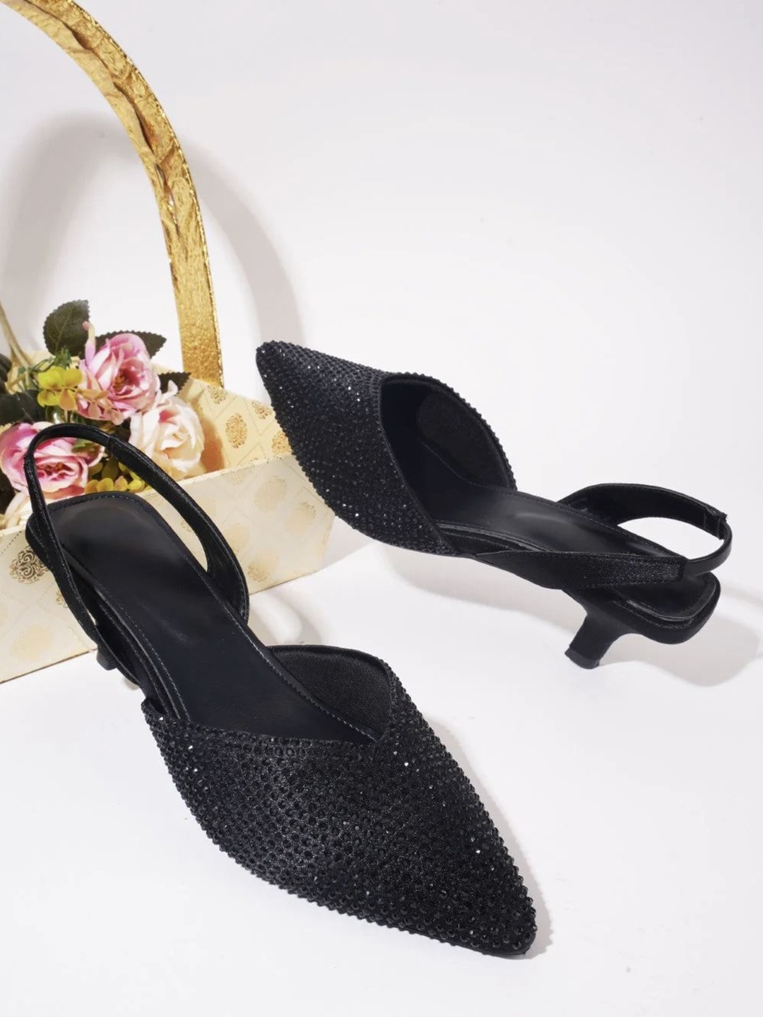

Looper Women Embellished Kitten Fancy Rhinestone Mule Heels, Black