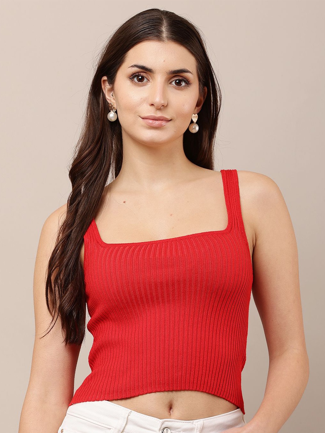 

NoBarr Women Sleeveless Crop Fitted Top, Red