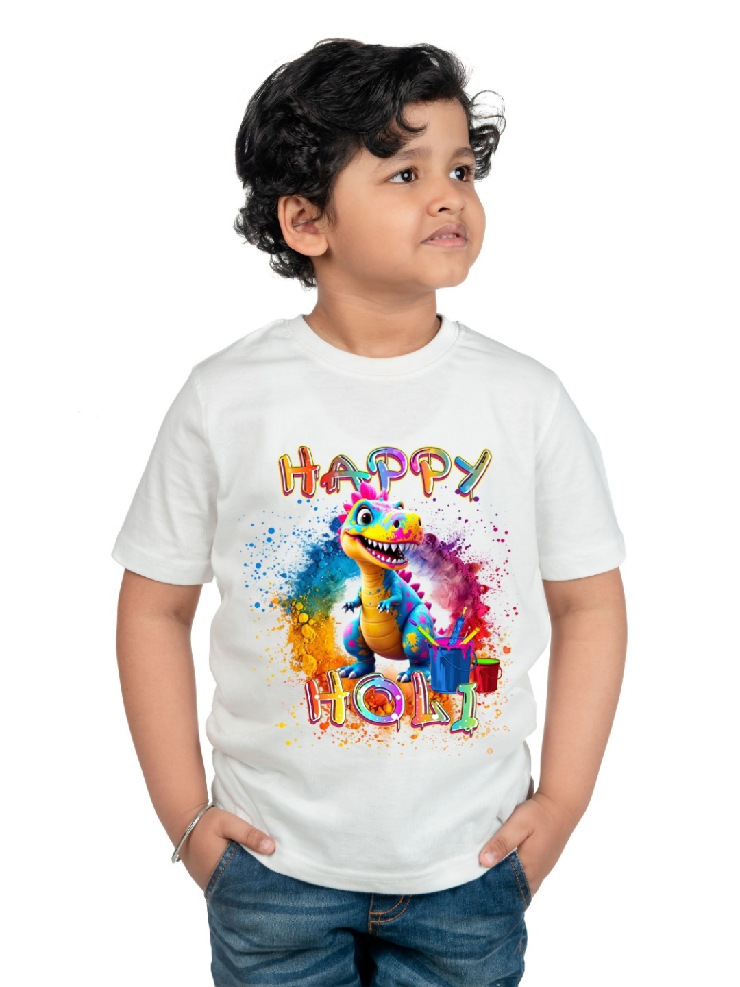 

BAESD Boys Graphic Printed Round Neck T-shirt, White