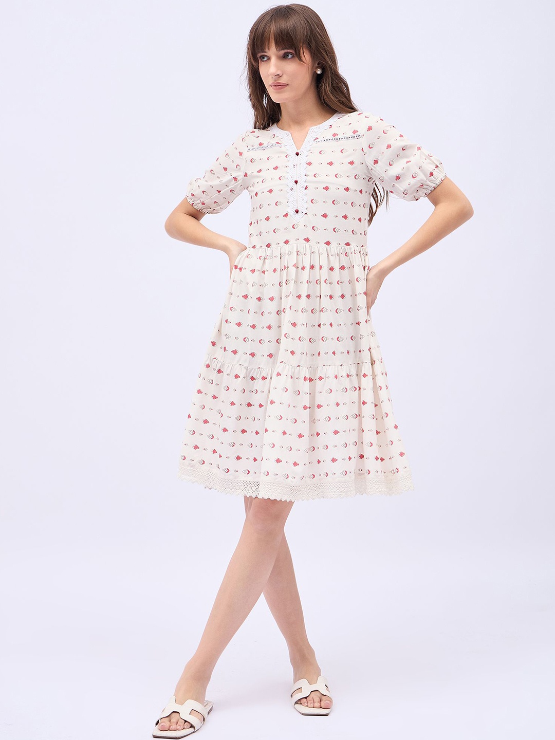 

DressBerry Ethnic Motifs Print Fit & Flare Dress, White