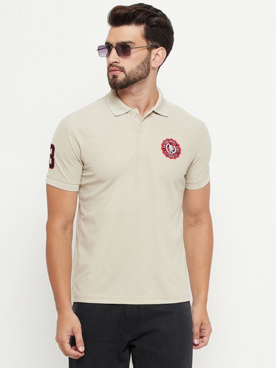 

RELANE Men Solid Polo Collar Cotton T-shirt, Beige