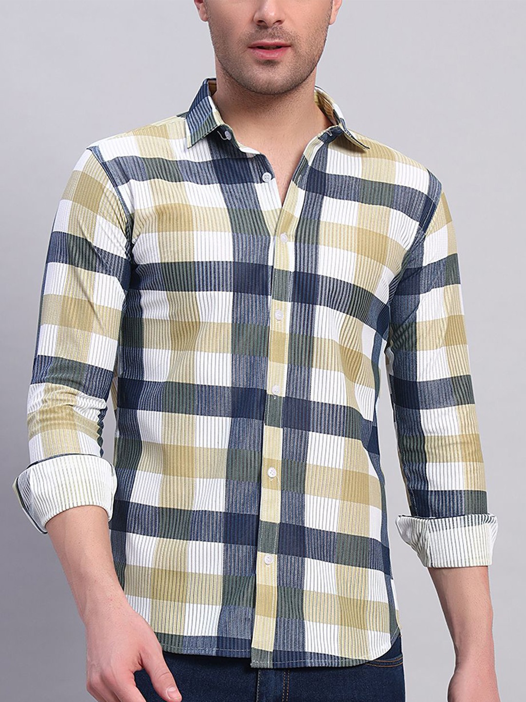 

YOUTH FIRST Men Premium Tartan Checks Opaque Checked Casual Shirt, Cream