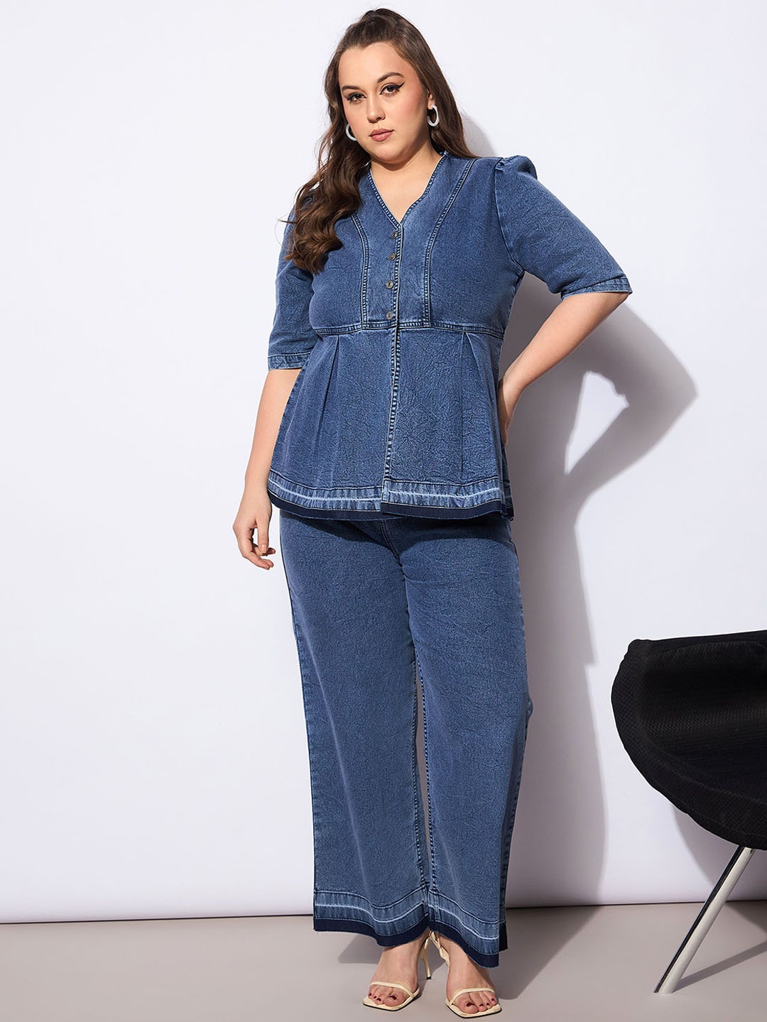 

SASSAFRAS V-Neck Peplum Top With Trouser, Blue