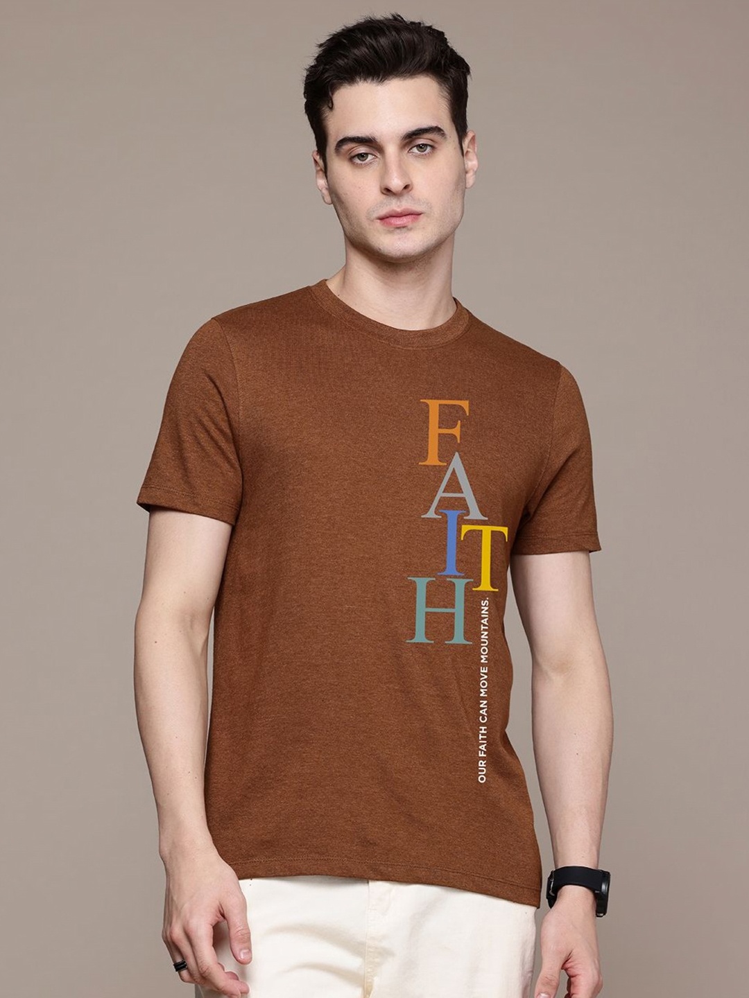 

Moda Rapido Men Regular Fit Typography Printed Round Neck Cotton T-shirt, Brown