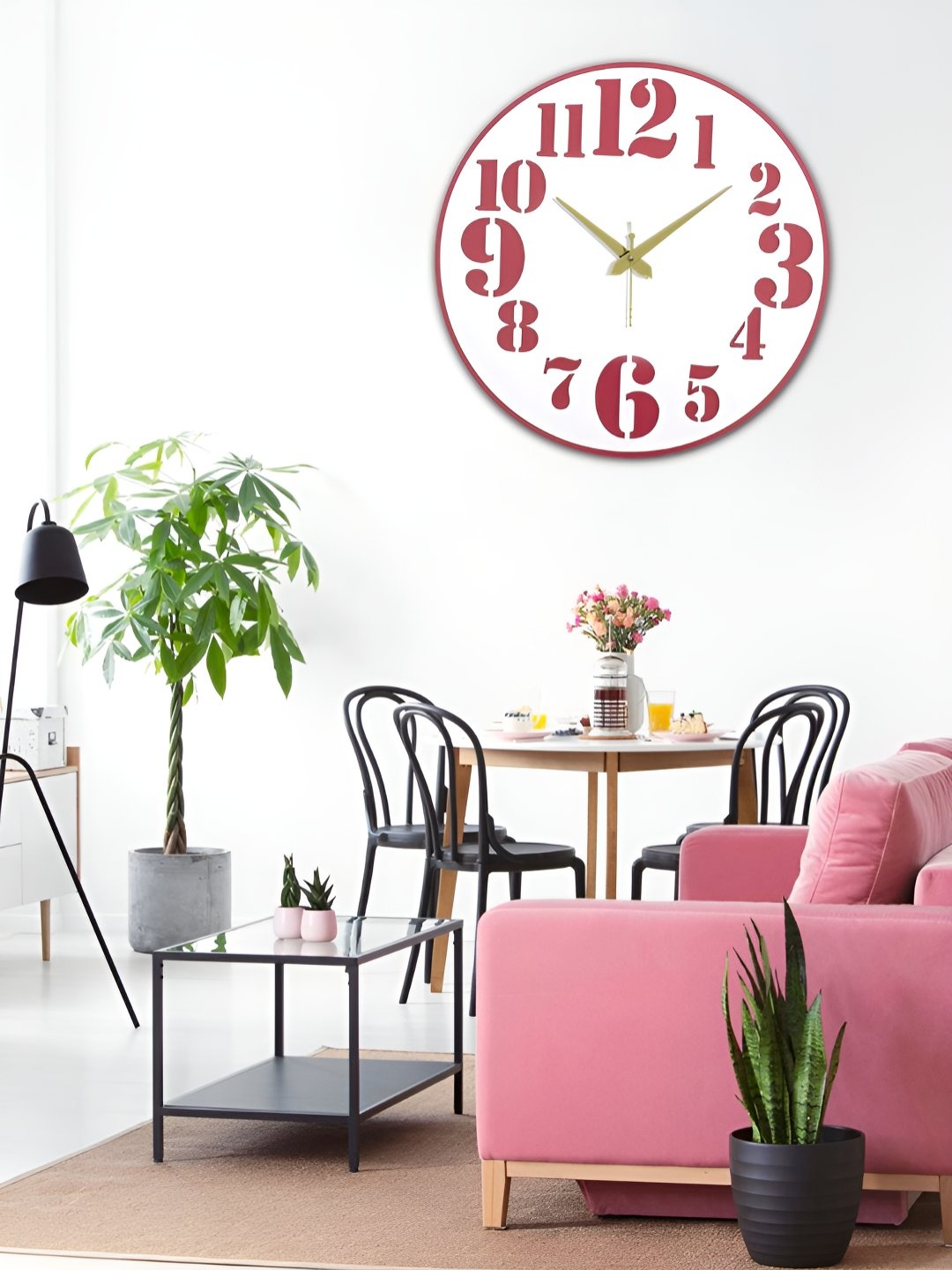 

OLIVE TREE White & Pink Analogue Wooden Round Shaped Contemporary Wall Clock