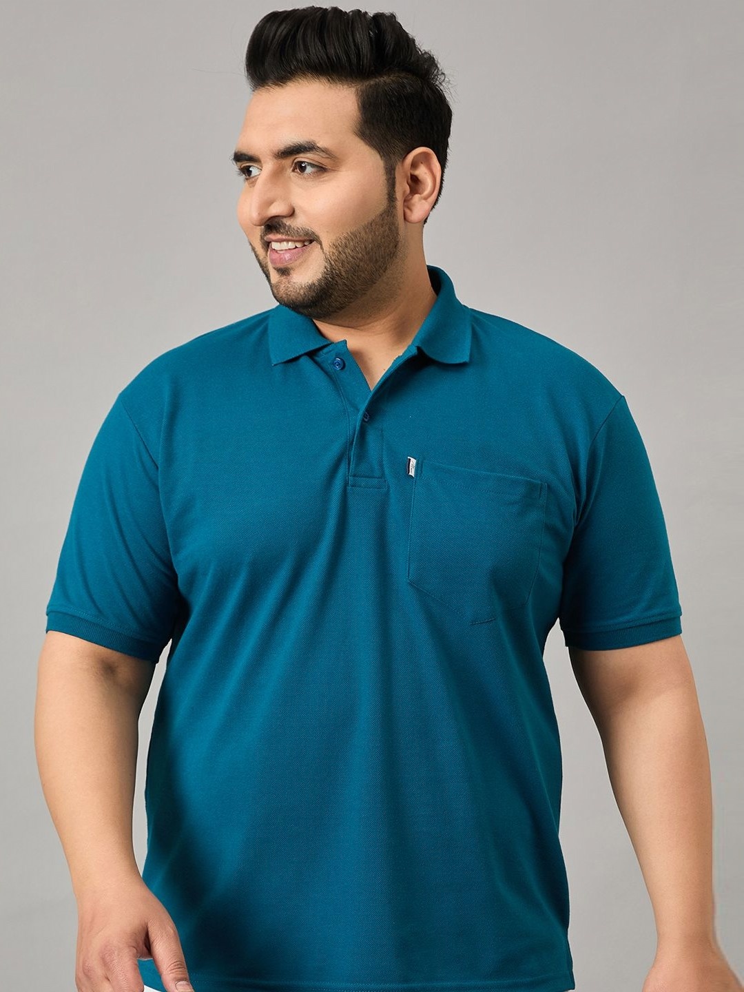 

NYKER Men Plus Size Solid Polo Collar Cotton T-shirt, Teal