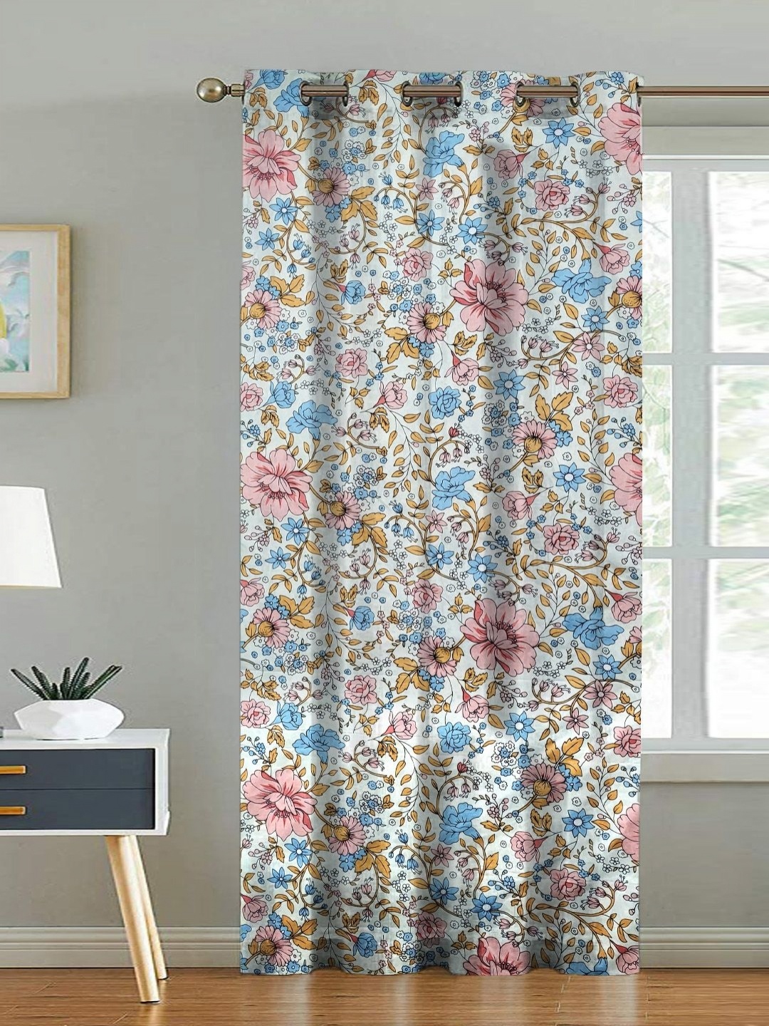 

ANA White & Blue Floral Printed Door Curtain